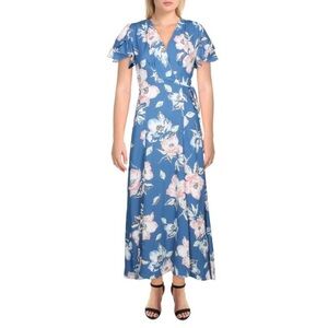 French Connection Womens Cari Blue Floral Print Surplice Maxi Dress‎ Size 10 NWT